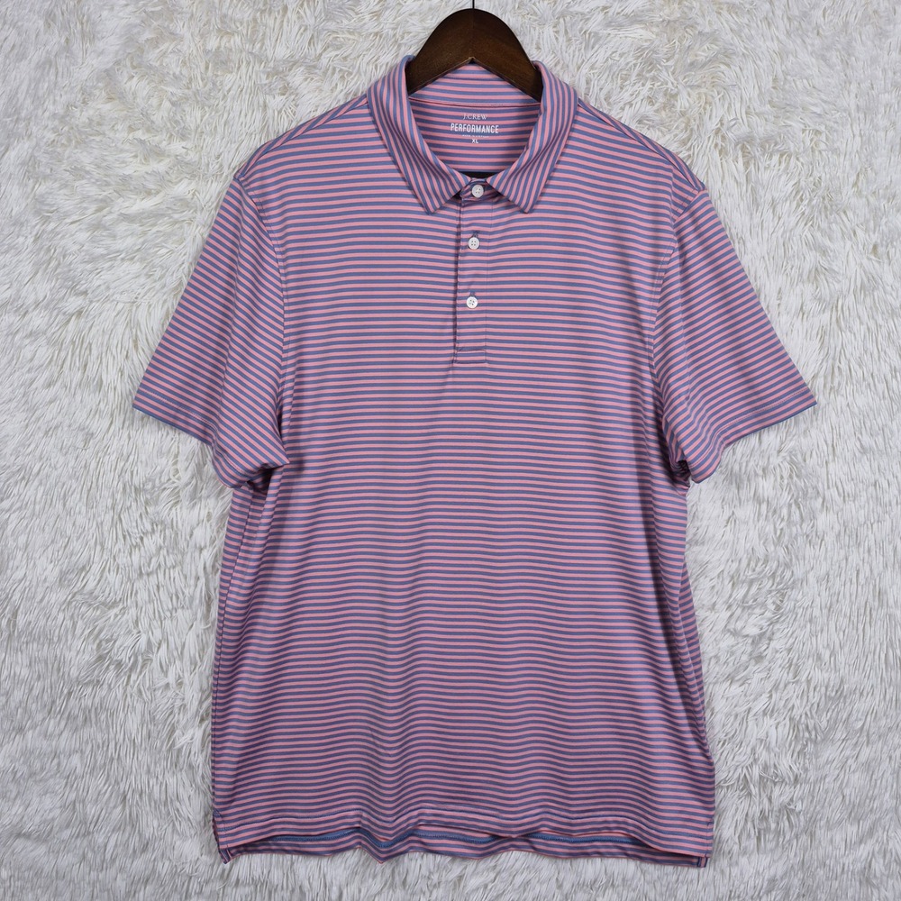J. Crew Performance Polo Shirt Mens XL Pink Blue Striped Short Sleeve CE838 Golf